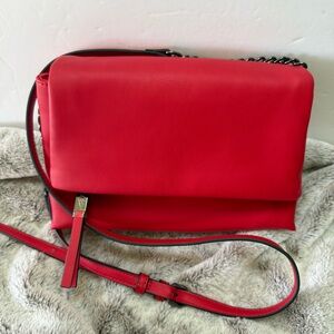 NWOT Simply Vera Wang Red Vegan Leather Crossbody Purse Foldover Chain Strap